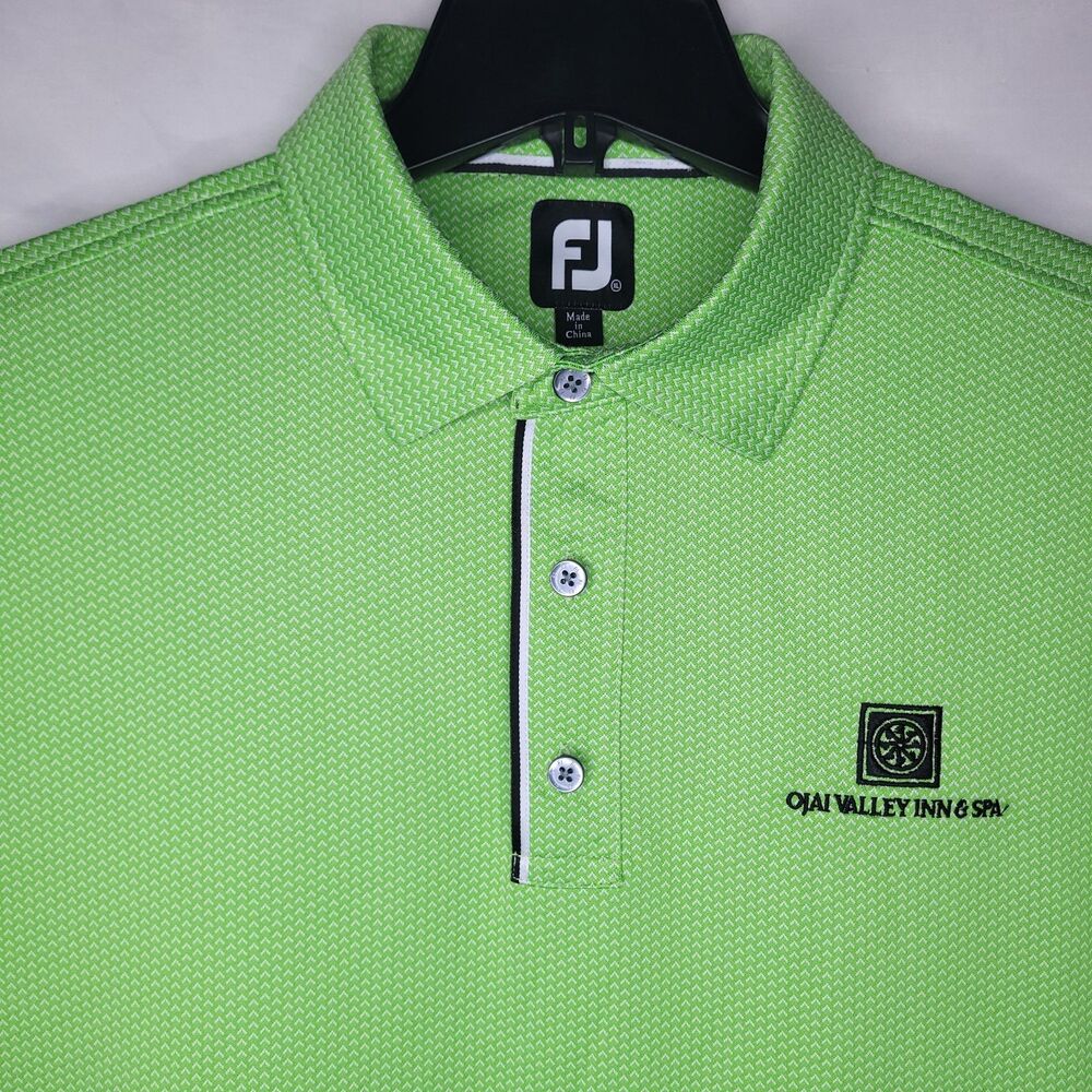 Footjoy Polo Shirt Mens XL Green Geometric Performance Short Sleeve